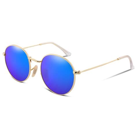 Women Vintage Round Polarized Sunglasses Ultra-Light Metal Frame B2258 - Blue - CD186MNZC85