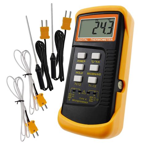 Digital 2 Channels K-Type Thermometer w/ 4 Thermocouples (Wired ...