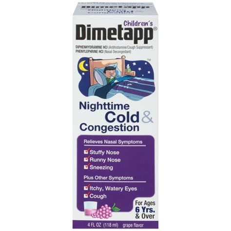 Children's Dimetapp Nighttime Cold & Congestion Antihistamine/Cough Suppressant & Decongestant ...