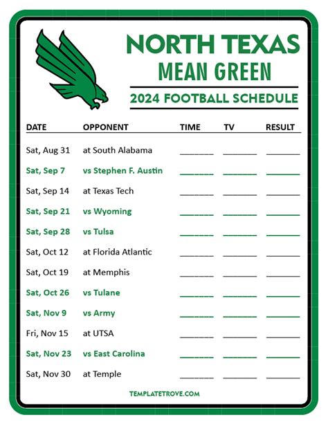 Printable 2024 North Texas Mean Green Football Schedule