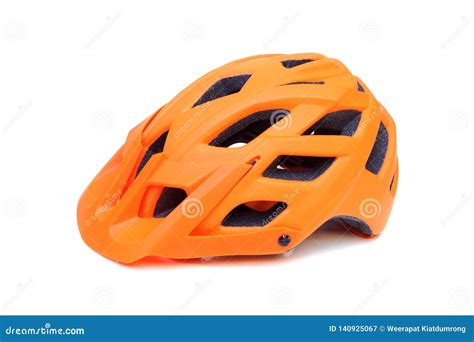 Mountain Bike Helmet in Orange Color Stock Image - Image of white, bike ...