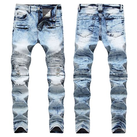 2019 Men Distressed Ripped Jeans Fashion Designer Skinny Slim Fit Motorcycle Biker Jeans Causal ...