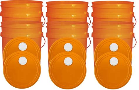 Orange 5 Gallon Buckets and Spout Lids Food Grade Combo 6 Pack Special ...