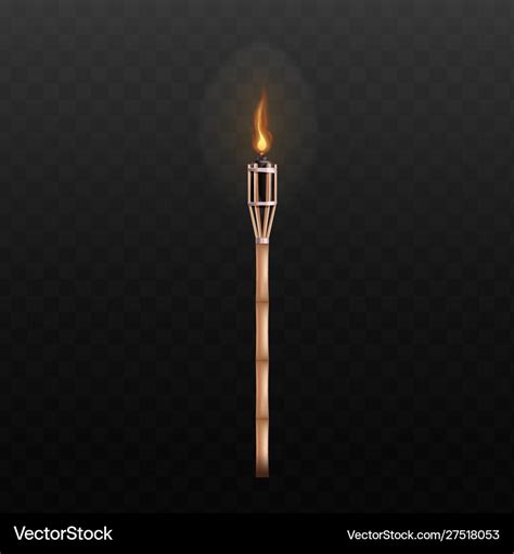 Torch flame with long wooden handle realistic Vector Image