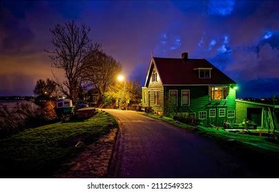 Illuminated Road Night Village House Night Stock Photo 2112549323 | Shutterstock