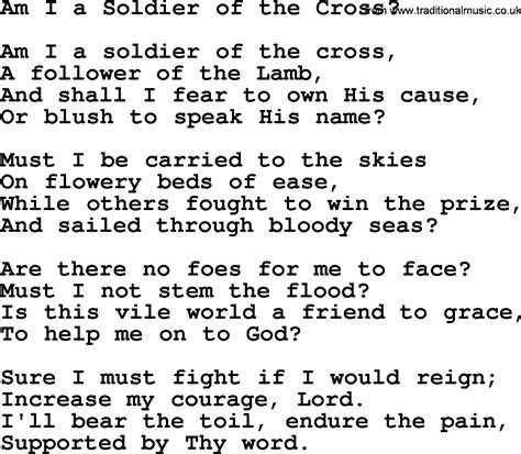 Baptist Hymnal, Christian Song: Am I A Soldier Of The Cross- lyrics with PDF for printing