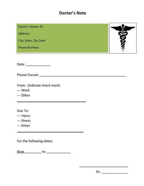 Free Printable Doctors Note For Work | Doctors Note For Work