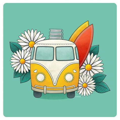 kombi Van Drawing, Painting & Drawing, Canvas Painting, Canvas Art, Face Painting, Combi Hippie ...