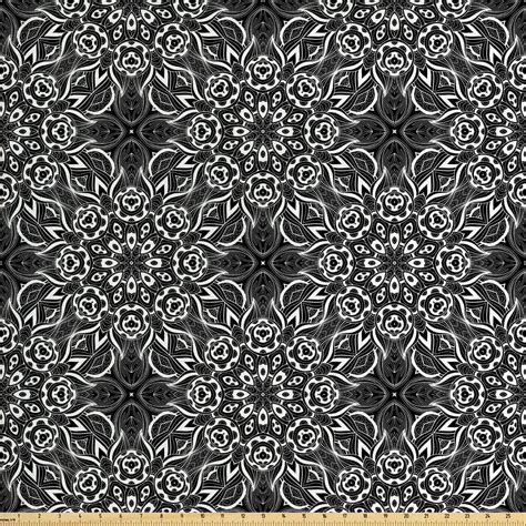 Black and White Upholstery Fabric by the Yard, Abstract Monochrome Composition with Flowers and ...