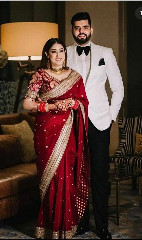 Wedding Reception Outfit, Couple Wedding Dress, Reception Saree Look, Wedding Reception Dress ...