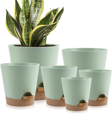 Indoor Self Watering Planters with Drainage Holes and Saucers, 8, 7, 6. ...