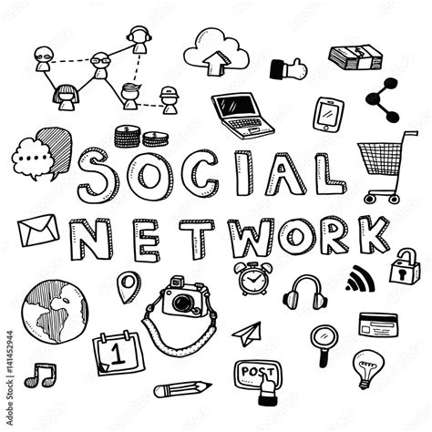 Hand draw business doodles with varieties of social network icons and ...