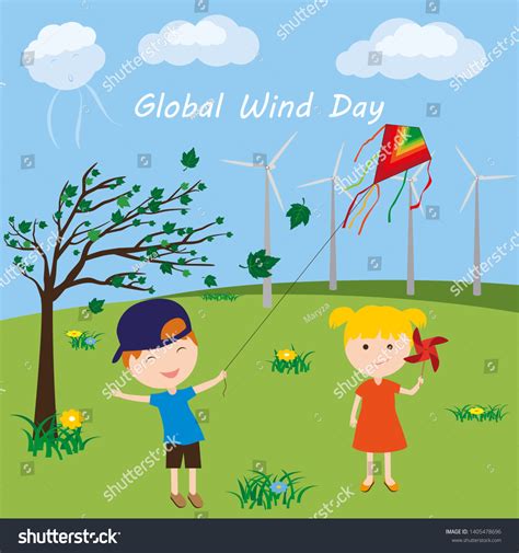 Global Wind Day Little Boy Launches Stock Vector (Royalty Free ...