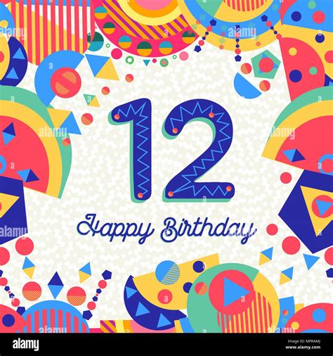 Happy Birthday twelve 12 year fun design with number, text label and ...