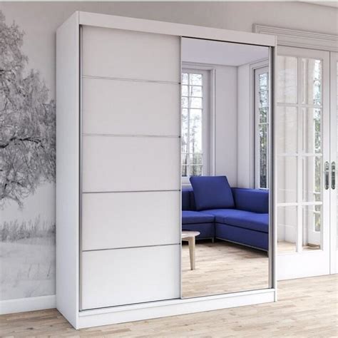 Wardrobe 150cm with Mirror Door: Vista 05 Sliding Style - White | Polskie meble UK