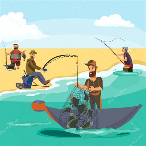 Fishing Rod Clipart ~ Cartoon Man Fishing Stock Vector. Image Of Drawing, Illustration | Elecrisric