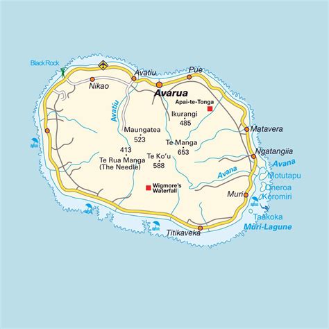 Detailed road map of Rarotonga Island with airport and cities | Cook Islands | Oceania ...