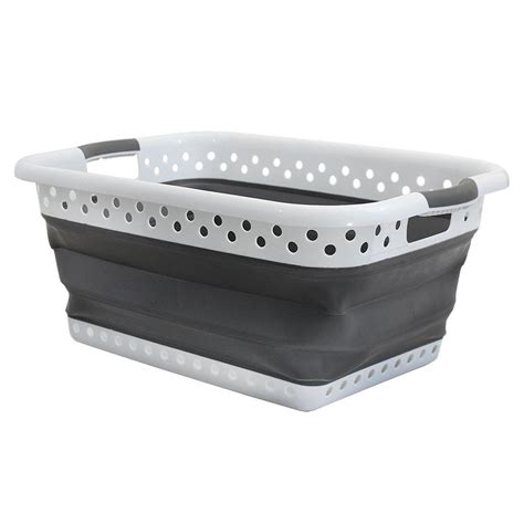 Pop & Load White and Gray Collapsible Plastic and Rubber Laundry Basket-PL5721 - The Home Depot