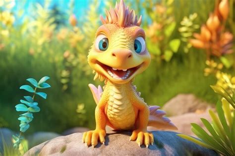 Premium AI Image | a cute adorable baby dragon lizard 3D Illustration ...