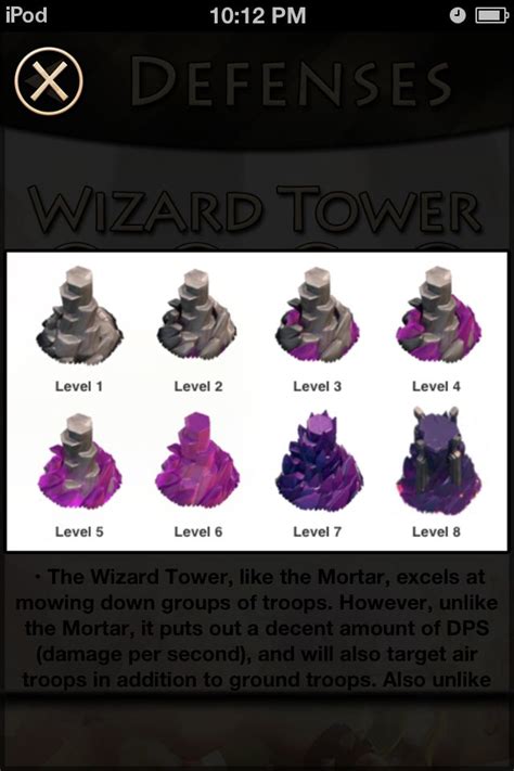 The Wizard Tower At All 8 levels | Wizard's tower, Clash of clans, Tower