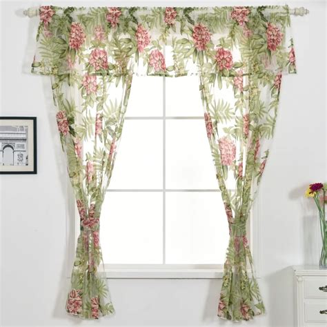 Valance curtain tiebacks decoration window floral flower kitchen curtain home curtain green ...