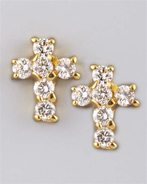 Kc Designs Diamond Cross Earrings Yellow Gold in Gold | Lyst