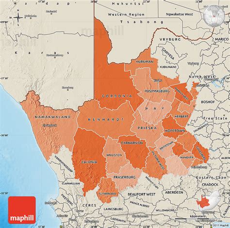 Political Shades Map of Northern Cape, shaded relief outside