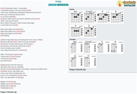 Chord: Crazy - tab, song lyric, sheet, guitar, ukulele | chords.vip