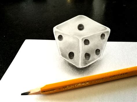 3D drawing Dice with graphite pencil by Lineke Kids | Schetsen