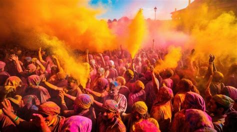 Premium Photo | A festival with colored powder and people wearing ...