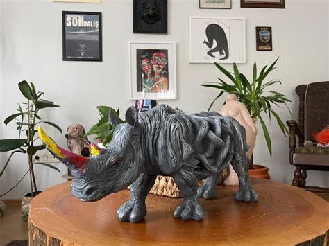 Large Rhino Sculpture With Colorful Horn 20 in Rhino Statue Gift for Friends Home & Office Decor ...