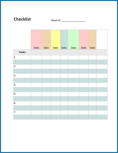 √ Free Fillable Blank Checklist Template | Checklist Templates