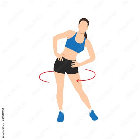 Woman doing Hip circles exercise. Flat vector illustration isolated on ...