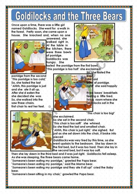 Goldilocks And The Three Bears Story With Pictures Printable - Printable Word Searches