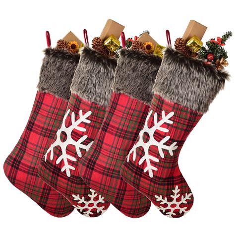 Coolmade 4 Pack Red Christmas Stocking - 18 Inch Burlap Christmas ...