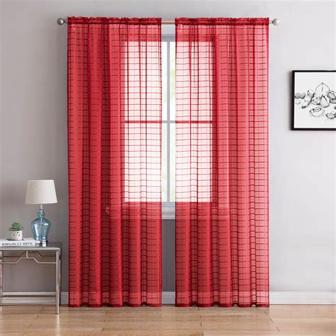 Single (1) Sheer Rod Pocket Window Curtain Panel: 55" W X 63" L, Plaid ...