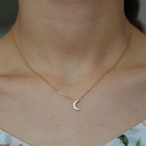 Cute Small Moon Pendant Necklace for Women 925 silver Chain Choker ...