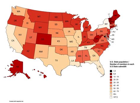 U. S State population / Number of members in each state subreddit : r ...