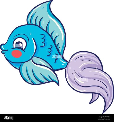 A pretty blue fish with a lavender tail and a red cheek vector color ...