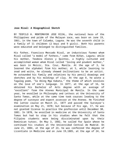 (DOC) Jose RizalJose Rizal: A Biographical Sketch BY TEOFILO H. MONTEMAYOR JOSE RIZAL, Synopsis ...