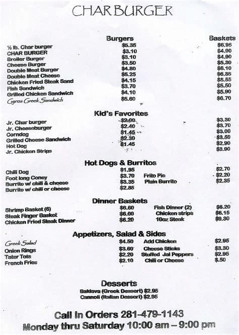 Char Burger Menu, Menu for Char Burger, Deer Park, Houston - Urbanspoon ...