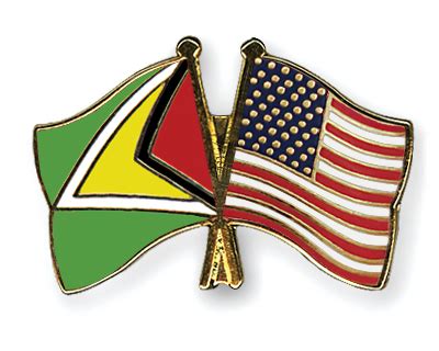 Crossed Flag Pins Guyana-USA Flags