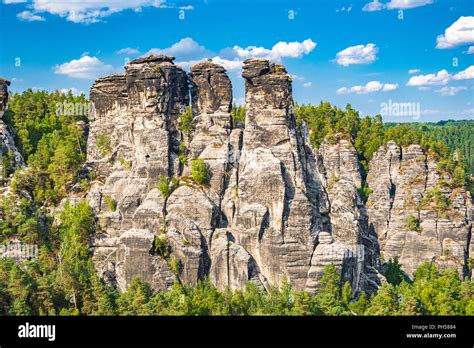 The Elbe Sandstone Mountains is part of the Saxon Switzerland National Park in Germany Stock ...