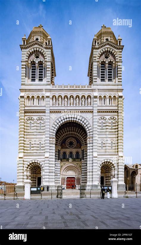 exterior facade, Byzantine style Marseille Cathedral, Marseille, France ...