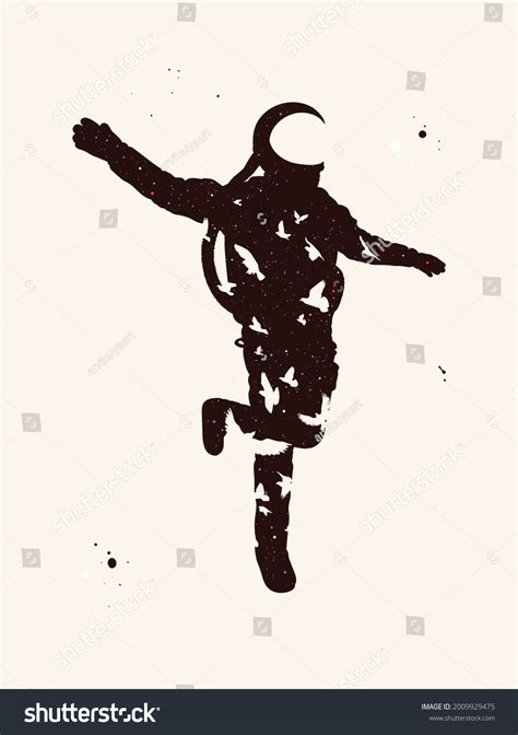 Flying Astronaut Cosmonaut Isolated Silhouette Night Stock Vector ...