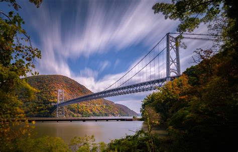 Wallpaper autumn, the sky, mountains, bridge, river, Hudson River, the ...