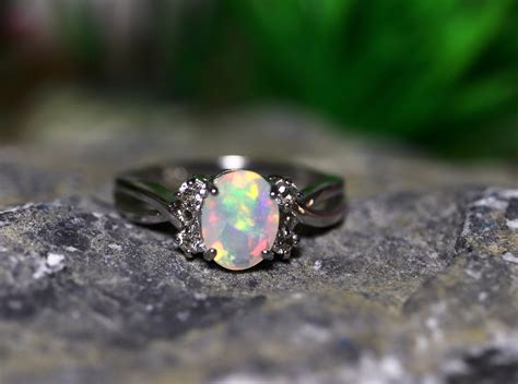 Natural opal ring, fire opal ring, opal engagement ring, rainbow opal ...