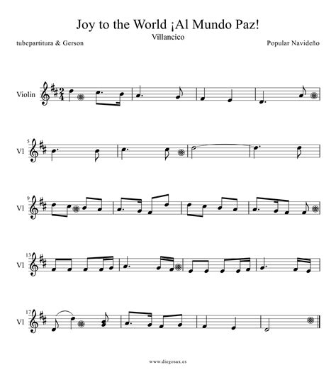 tubescore: Joy to the World Sheet Music for Violin Popular Song Joy to the World for Violin ...