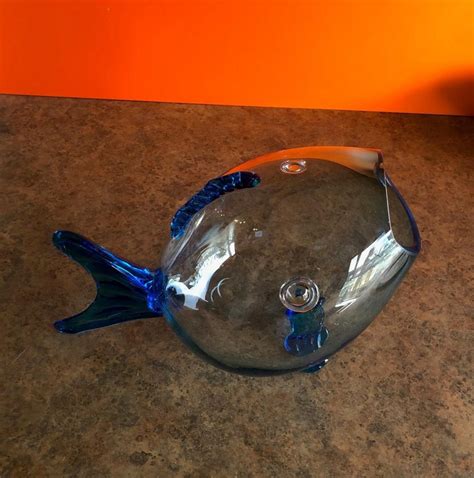 Midcentury Blue Glass Fish Vase by Blenko at 1stDibs