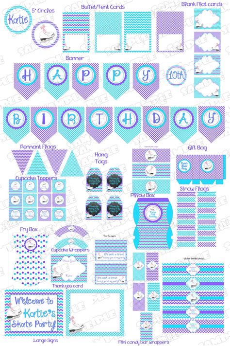 Ice Skate Party Decorations Ice Skating NO INVITE Huge Party Printable Party Supplies Uprint ...